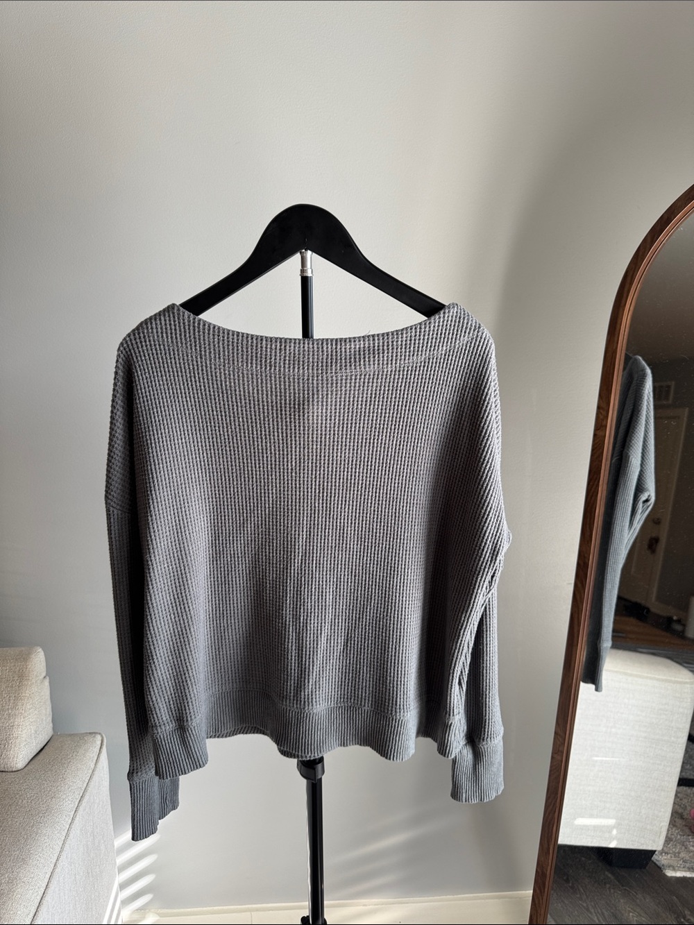 Gray Anthro Waffle-Knit Long-Sleeve Sweater - Picture 5 of 7